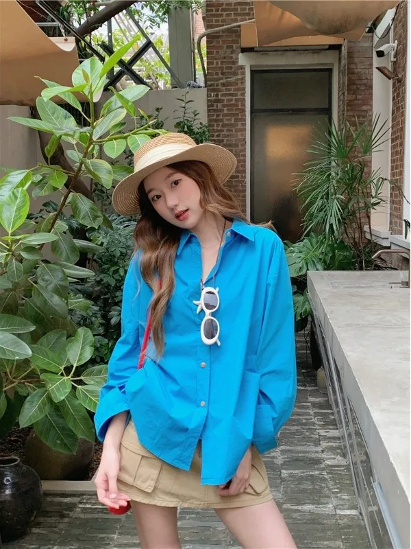 

Korean Style Long Sleeve Shirt Women's Casual Loose Sun Protection Top Pure Color Spring 2026 New Design Commute Fashion