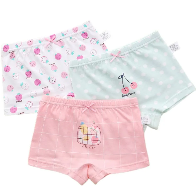Children Pure Cotton Briefs Boxers 3pcs/Pack Size 3-15T Teen Girls Underwear Bright Color Prints Kids Quality Underpants