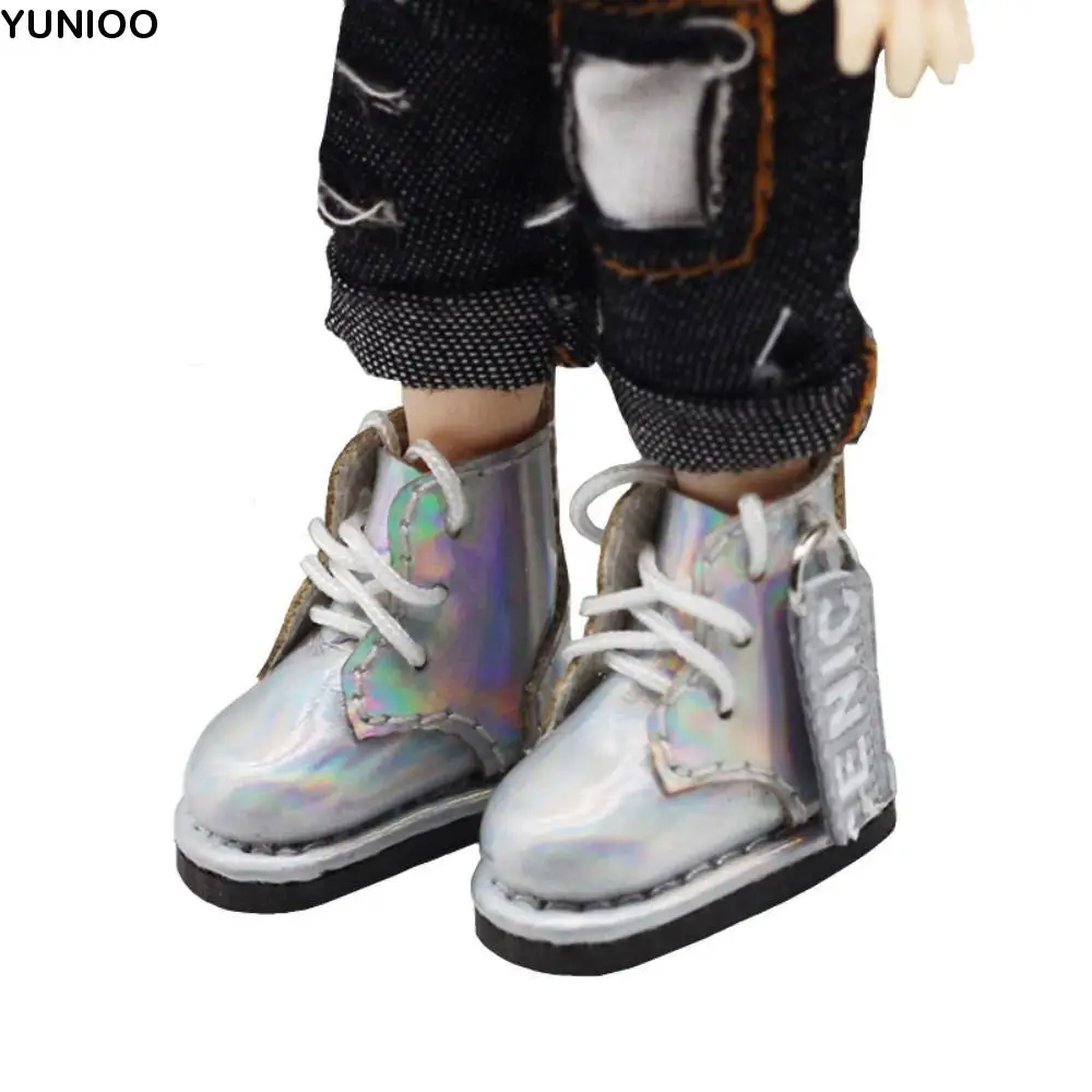 

1 Pair High-top Obitsu 11 Doll Leather Boots Plating Silver Mini 1/12 Bjd Doll Leather Shoes PU Leather Molly