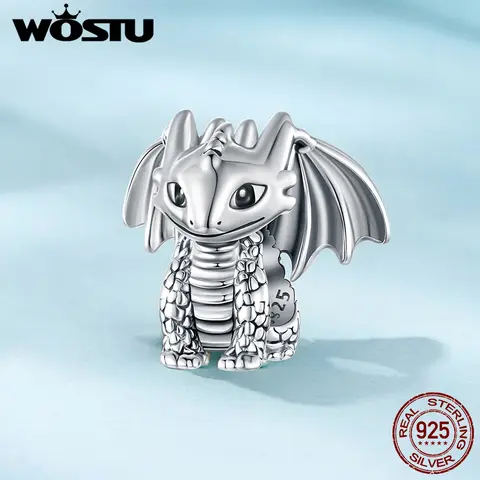 WOSTU Real 925 Vintage Silver Lion Crown Charm Flying Dragon Charm  Phoenix Snake Bead Fit Original Bracelet DIY Jewelry Making