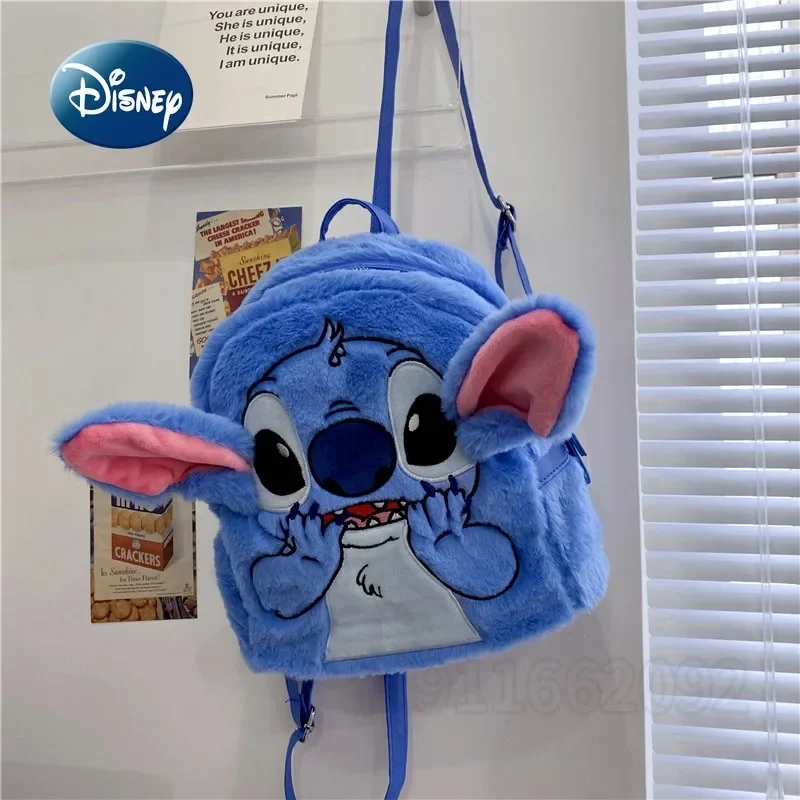 Mochila Kawaii Disney Stitch de felpa para mujer, Mini mochila 3D de dibujos animados, gran capacidad, Linda mochila escolar