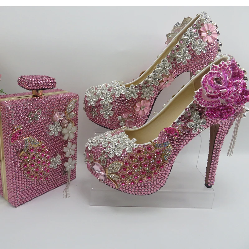 

Bao Ya Fang Luxury Crystal Bridal Wedding shoes Pink Fashion Party Evening shoes High Pumps Thin Heel shoe
