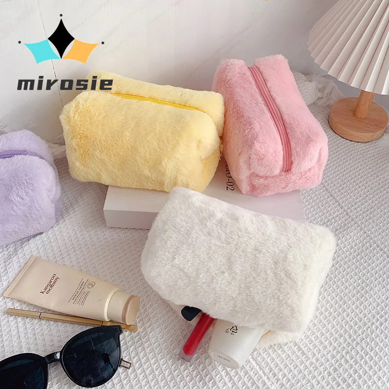 

MIROSIE-Small Makeup Bag for Women, Cosmetic Bag, Cute Travel Toiletry Bag, Fuzzy Makeup Brushes Storage, Zipper Pouches