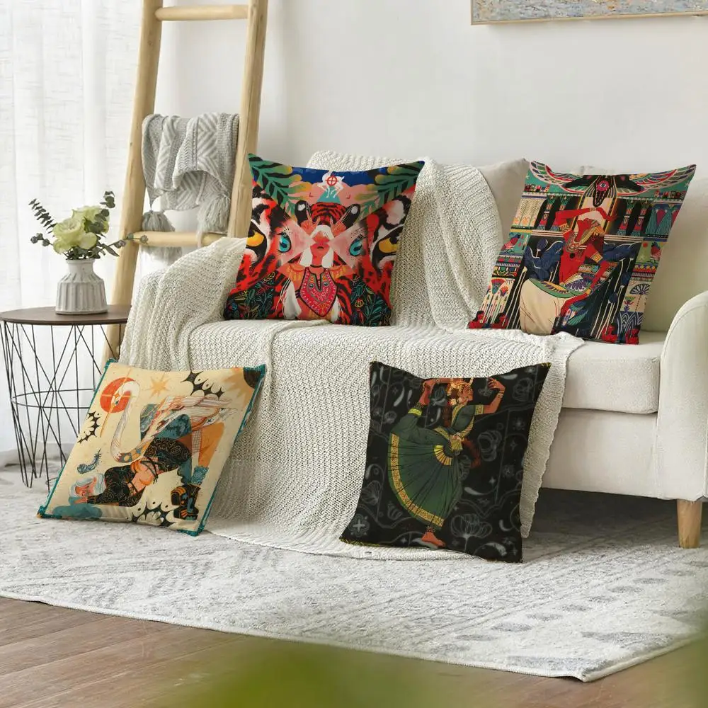 Bohemian style Cushion Cover Organic Linen Pillow Case Double-Sided Print Cushion Cover for Sofa Home Decor Gift