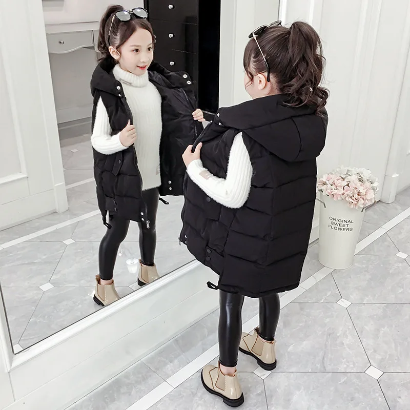 RAISE 2024 Baby Girl Autumn Winter Vest Thicken Warm Girls Sleeveless Jacket Hoodie 3-12 Years Kid Teenager Mid-length Waistcoat