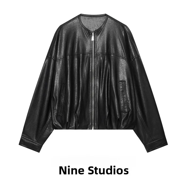 Leather Effect Bubble Sleeve Zipper round Neck Pilot Jacket Women's Casual Outerwear Short Coat NINE ZAR Fashion 2026 Winter