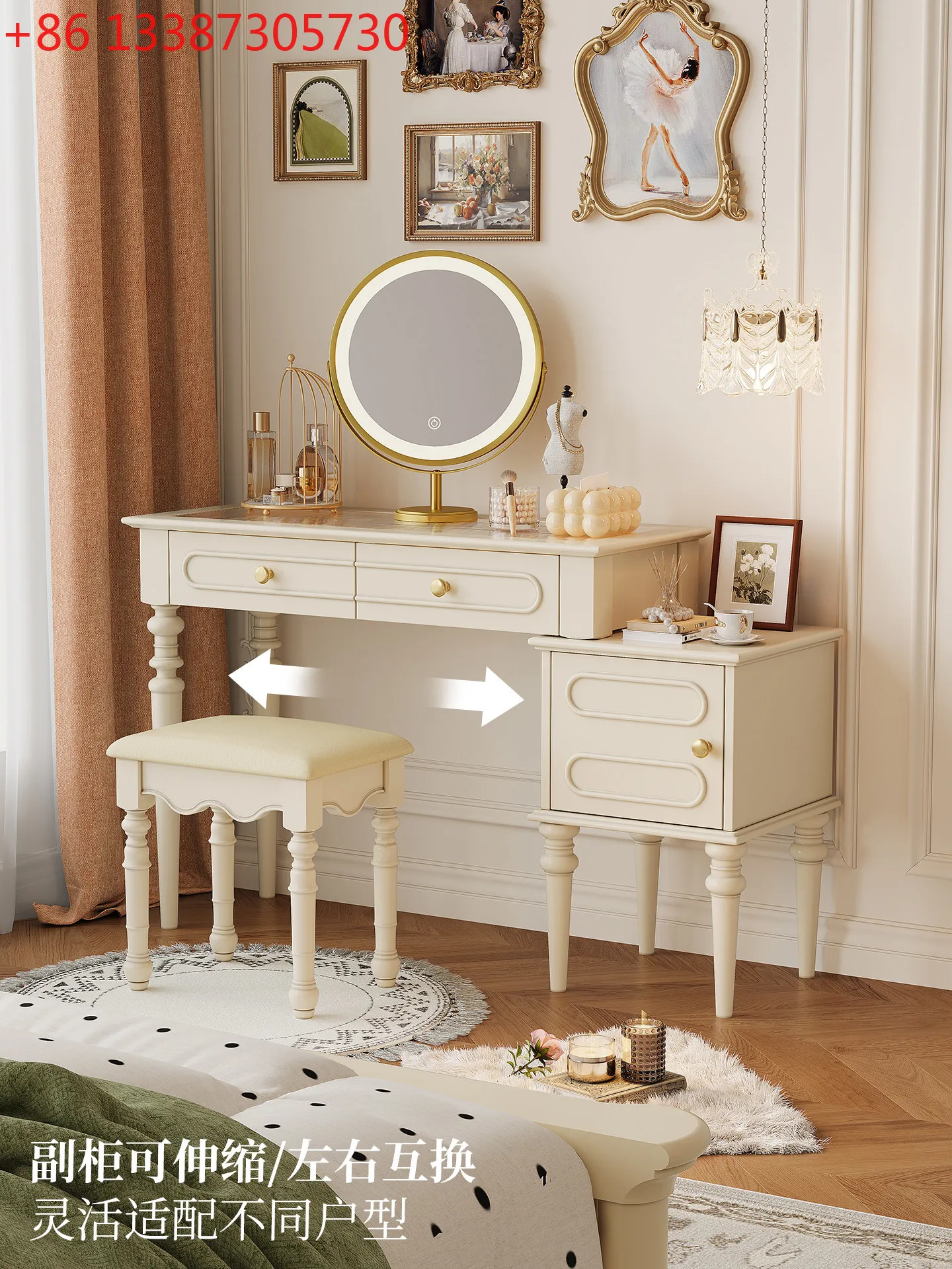 

Dresser American White All Solid Wood Home Bedroom Retractable Makeup Table French