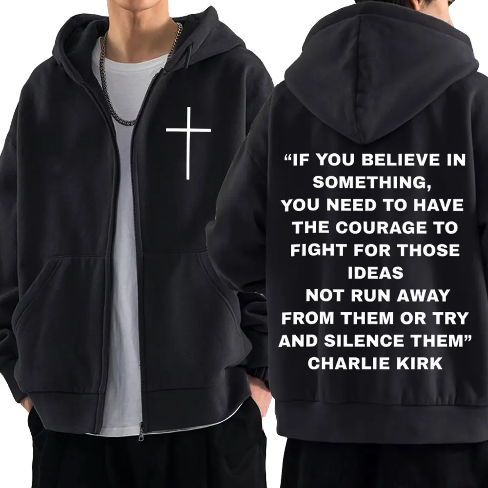 Christian Jesus Charlie Kirk Freedom Männer Tribute Memorial American Hero Reißverschluss Sweatshirt Patriotischer Aktivismus Freizeitjacke Mantel