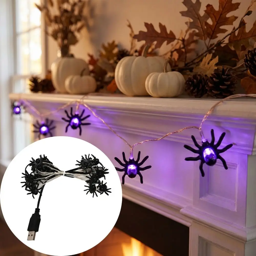 Black Spider Halloween String Lights Fake Spider Durable Construction Giant Spider Decor Luminous Spider Electric Spider