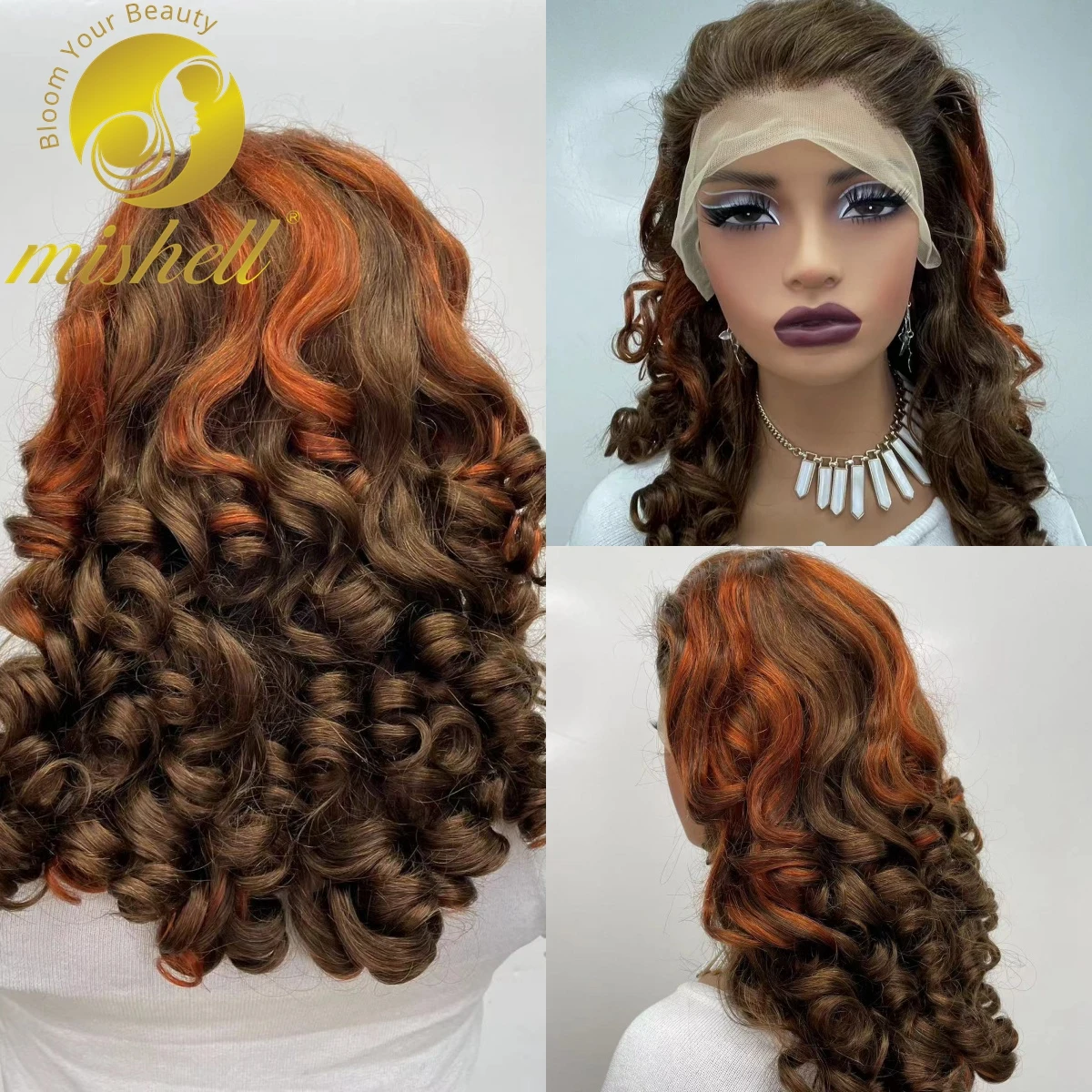 Transparente Loose Deep Wave Lace Frontal Peruca para Mulheres, Preplucked Remy Wig, Bouncy Curly Perucas de Cabelo Humano, 300% Densidade, 4/350