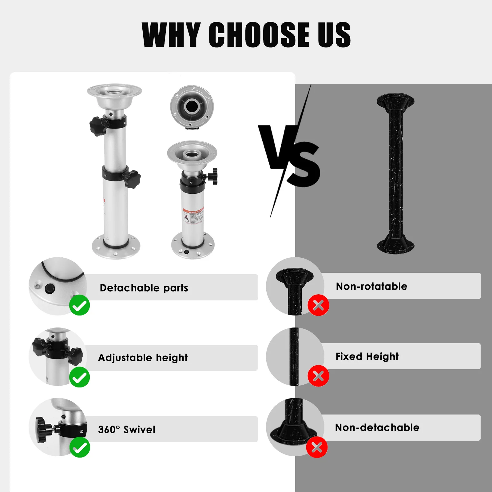 

3-Level Pneumatic Table Leg Base Adjustable RV Table Pedestal Stand Leg Air-Powered Space Saving for RV Marine Boat Marine Yacht