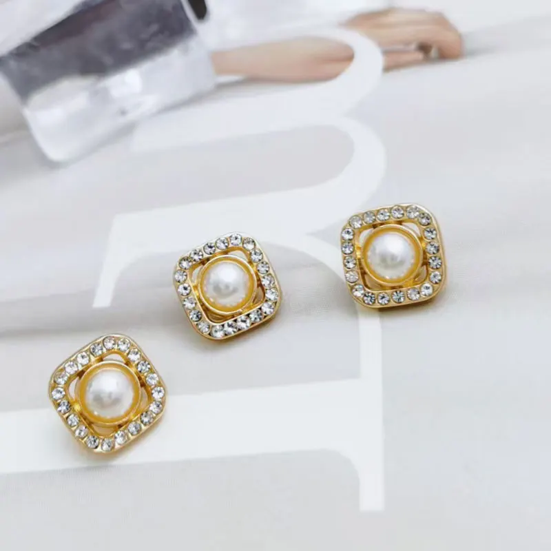 Quadratische, mit Perlen und Strass verzierte Metallschaftknöpfe, 10 Stück, 10 mm, Packung zum Nähen, Basteln, Mode, DIY, Kleidung, Bekleidung, Neu – Detail 4
