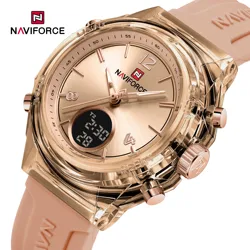 NAVIFORCE Quartz Watches for Woman Fashion Women's Dual Display Watch Quartz Waterproof Silicone Luminous Wristwatch Ladies Gift