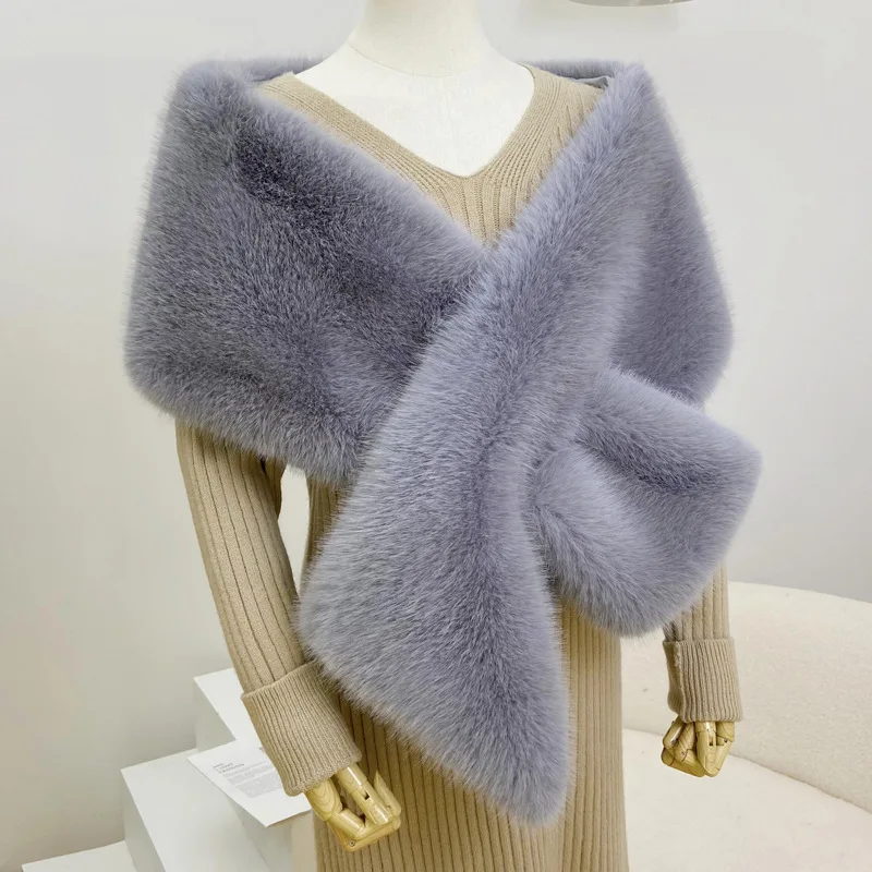 Luxury Fur Wraps for Women Winter Scarf Long Racoon Fur Shawl Tippets for Party Dress Poncho for Bride Stage Performance