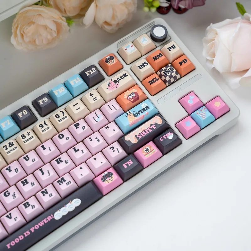 142Keys Thermal Dopamine Keycap KCA PBT Five-Sided Sublimation Customized Split Space Pink Black Keycap For Mechanical Keyboard