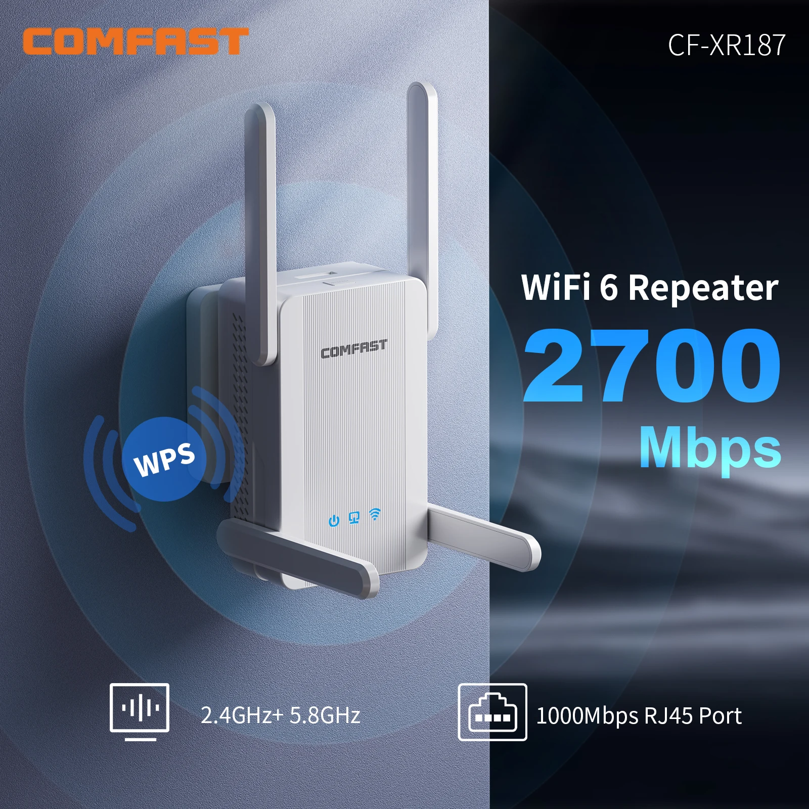 

Comfast WIFI 6 2700Mbps Wifi Repeater 4*5dbi Wi-Fi Signal Amplifier 1000Mbps RJ45 WIFI Extenders AP / Repeater / Route Mode WPS