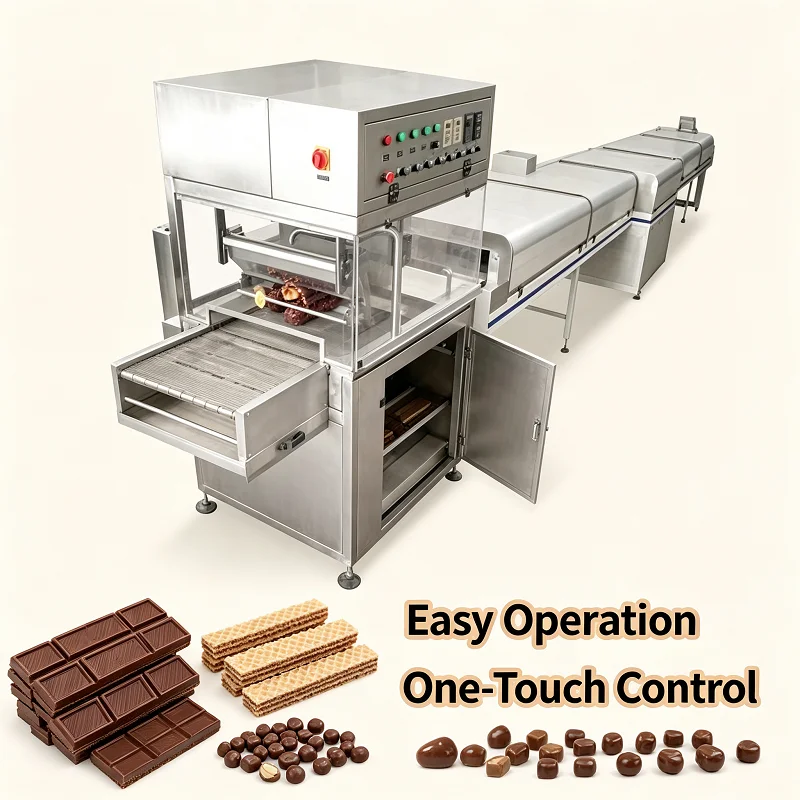 Chocolate Enrobe Automatic Conveyor Line Table 4 00 Con Wafer Enrober Machine Cokelat Sepenuhnya Otomatis