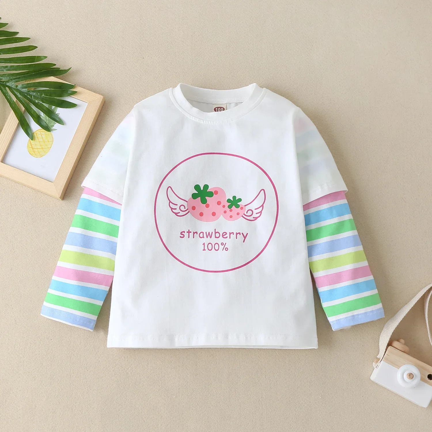 Kids Girls Clothes Autumn Long Sleeve Fake Two Pieces Fashion Casual Cute Children Tops Beautiful Youth Colorful Girls T-shirt