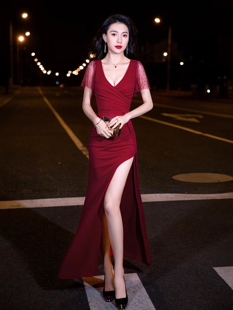 Highend eveningressnew high-end ความรู้สึก coveringthe bellylight หรูหรา Split หางปลา, Slimming dresselegant เพศ partydresses