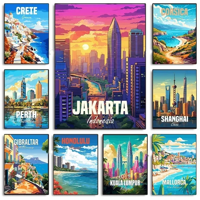 Tel Aviv Alberta Sydney Shanghai Egypt Provence Travel Poster and Print Canvas Painting Wall Art Picture for Room Home Decor