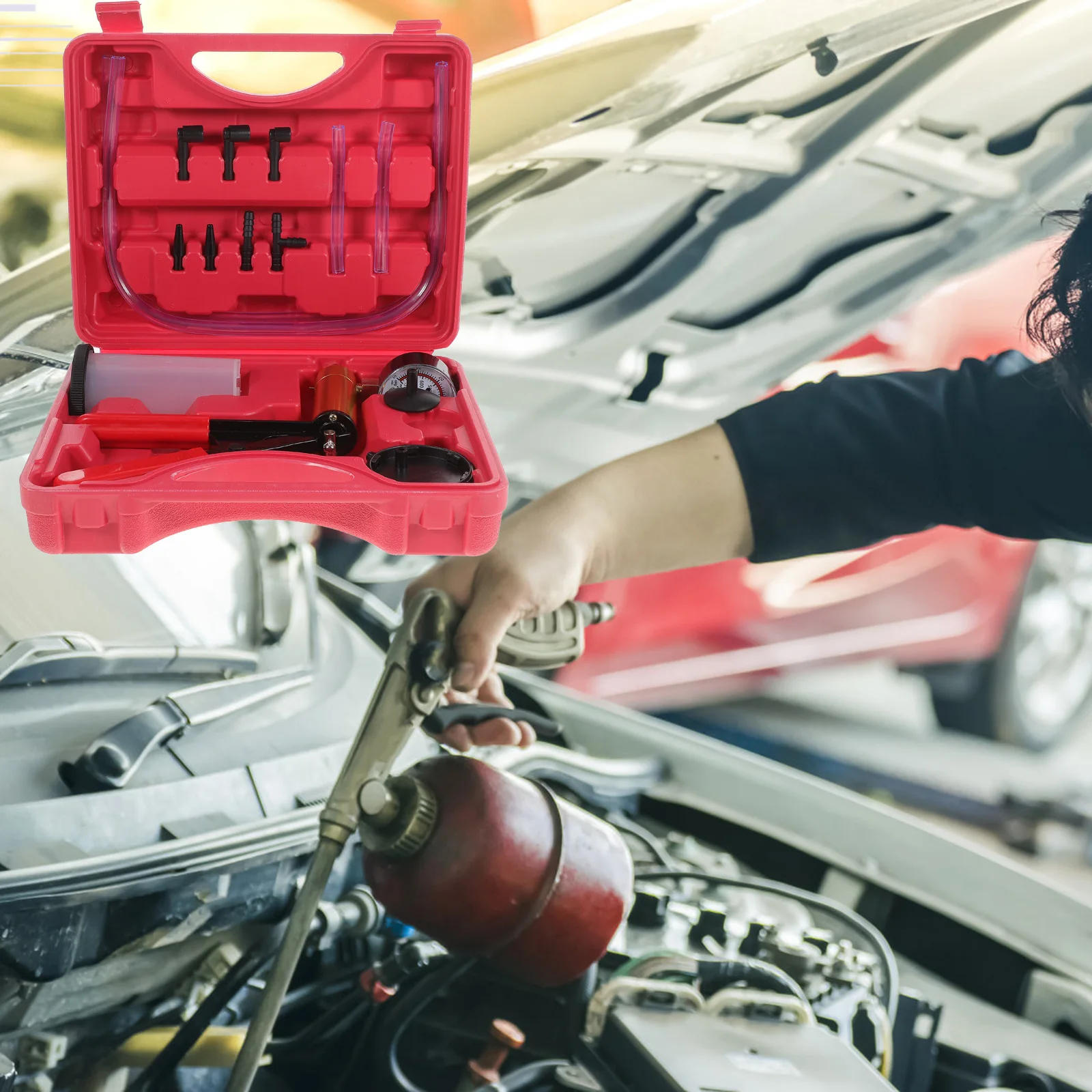 

1 Set Manual Vacuum Pump Tool Car Bleeding Kit Replaceable Seal Ring Rubber Piston Valves Brake Fluid Collector Different Length