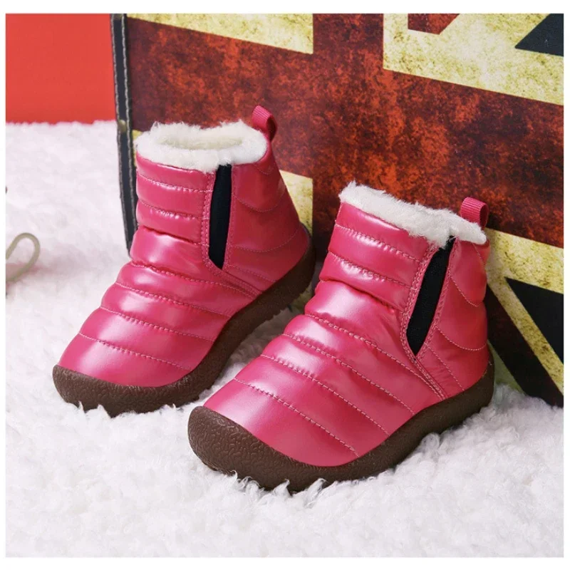 Botas de nieve impermeables antideslizantes para niños y niñas, zapatos de felpa de algodón grueso, Zapatos altos cálidos, botas de goma, Invierno