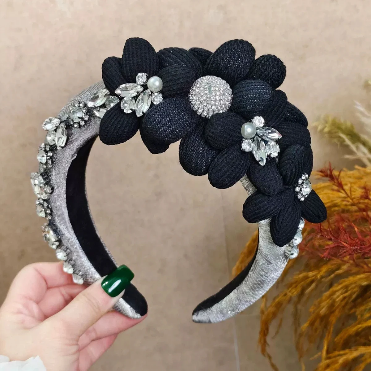 

Синий головной убор ручной работы с губчатой подкладкой для женщин, Новое весеннее поступление, повязка для волос с высоким берцем и цветком, винтажные аксессуары для вечеринок, резинки для волос