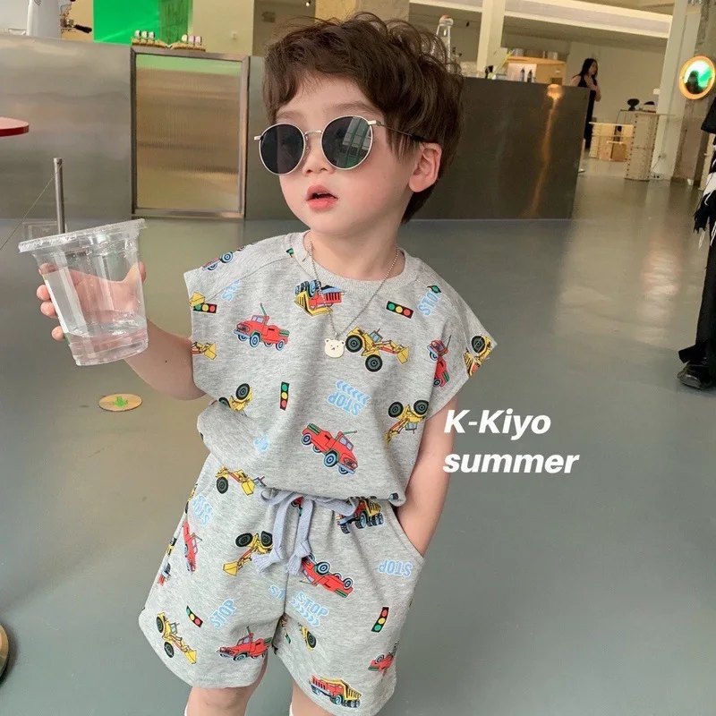 2024 Summer Cartoon Print Children\'s Sets Korea Style  Boys Clothes Baby Girl Clothes Baby Girl Outfit Set Vest Shorts 2Pcs Set