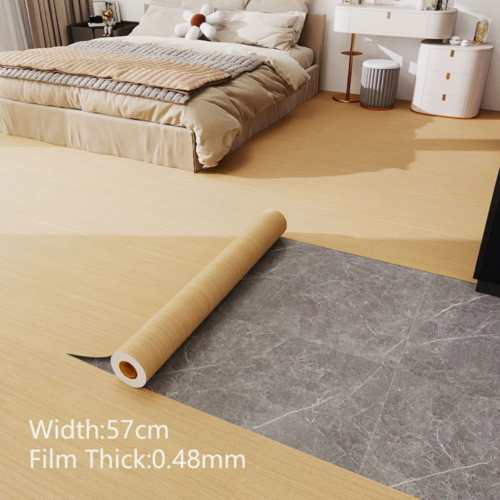 Wood Grain Vinyl Floor Roll Sticker Self Adhesive Peel and Stick Flooring Waterproof Non-Slip for Living Room Bedroom Home Decor