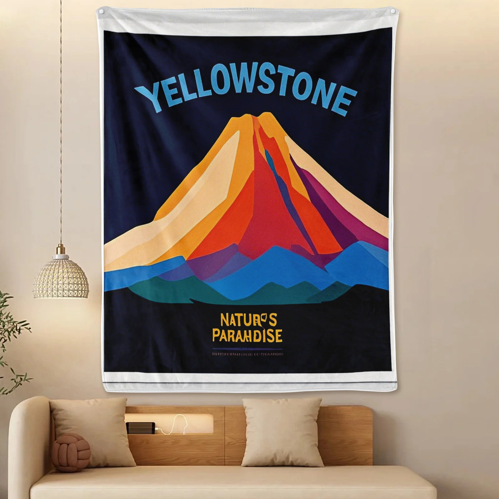 Yellowstone Park Volcano Blanket With Blue Background And Rainbow Design For A Vibrant And Nature Inspired Addition To Your Home