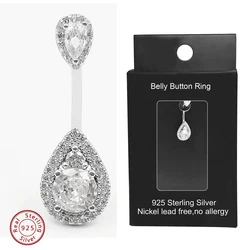 1pc 925 Sterling Silver Belly Button Rings for Women Clear CZ Navel Barbell Navel Bars Piercing Jewelry