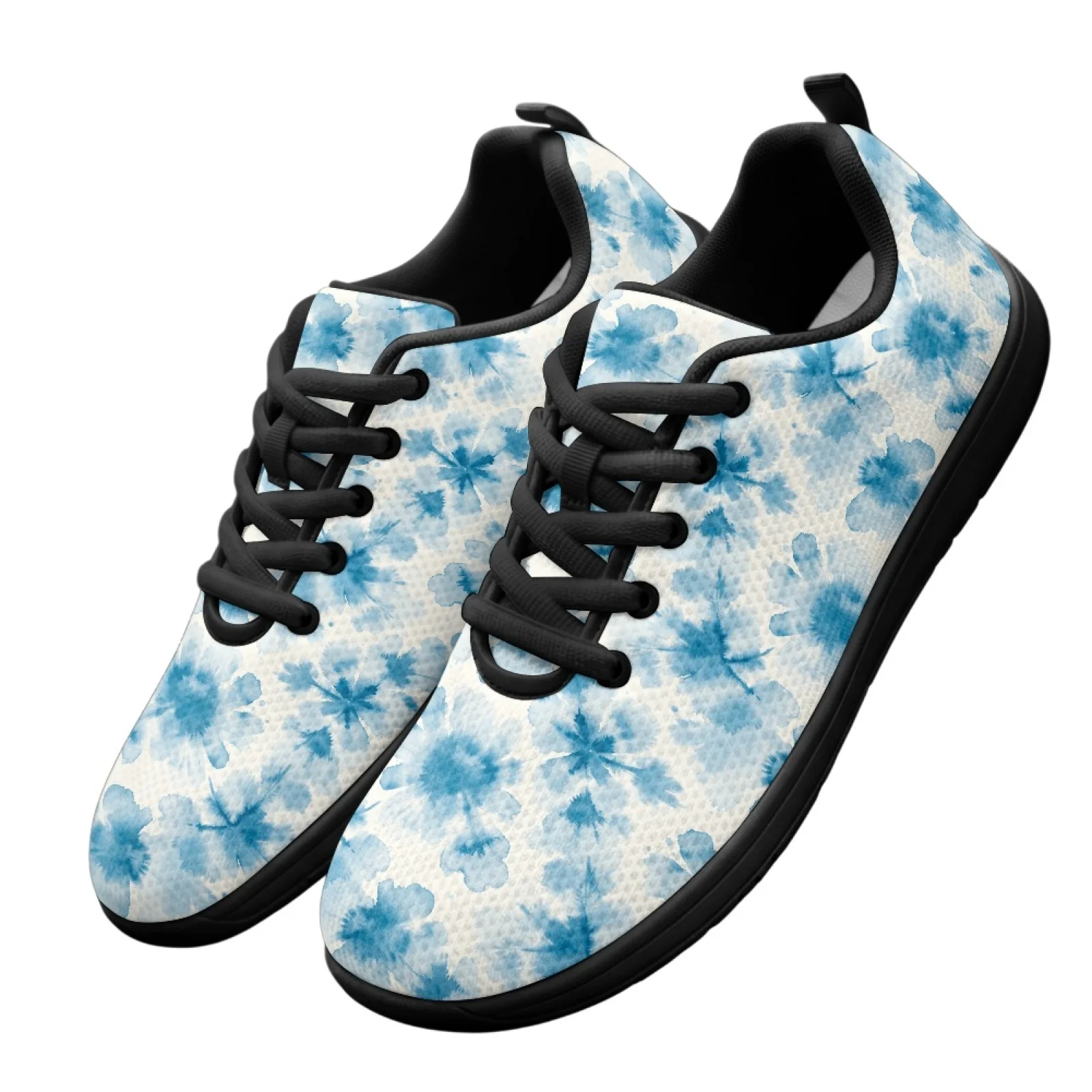 PENSTROLL Blue Tie-dye Flowers Quick Dry Running Shoes for Business Mesh & EVA Barefoot Shoes Running Sneakers