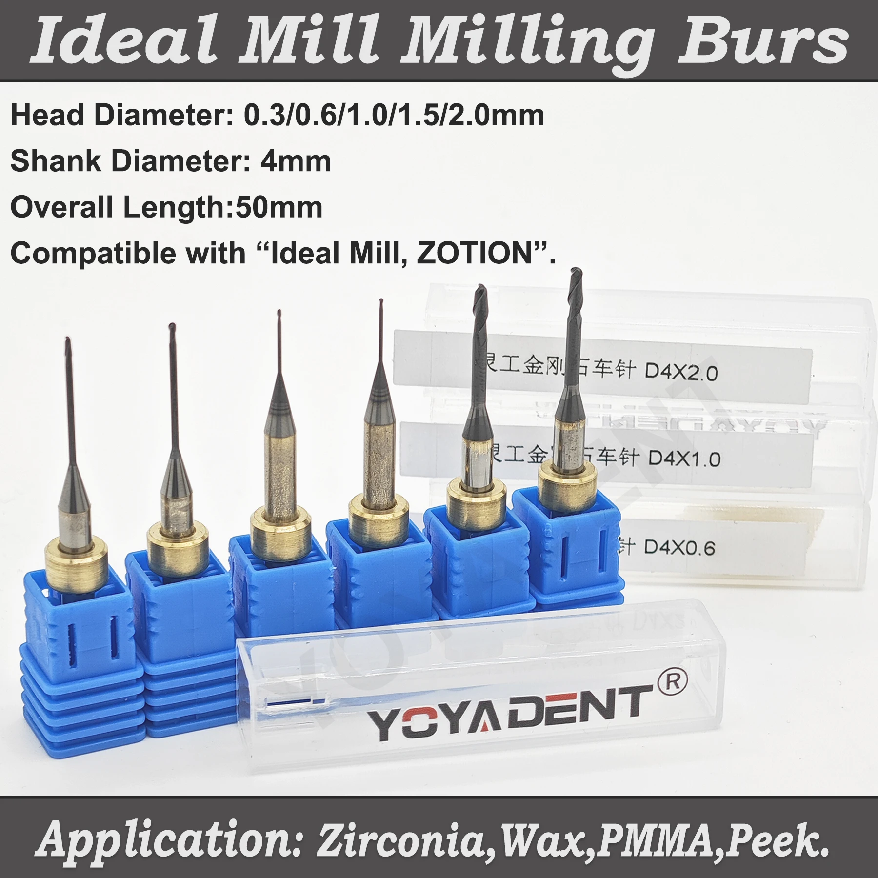 

Фрезы для зуботехнического фрезерования Ideal Mill Zotion: для циркония, воска, PMMA, с покрытием CADCAM DC/DLC, инструмент для стоматологического фрезерования