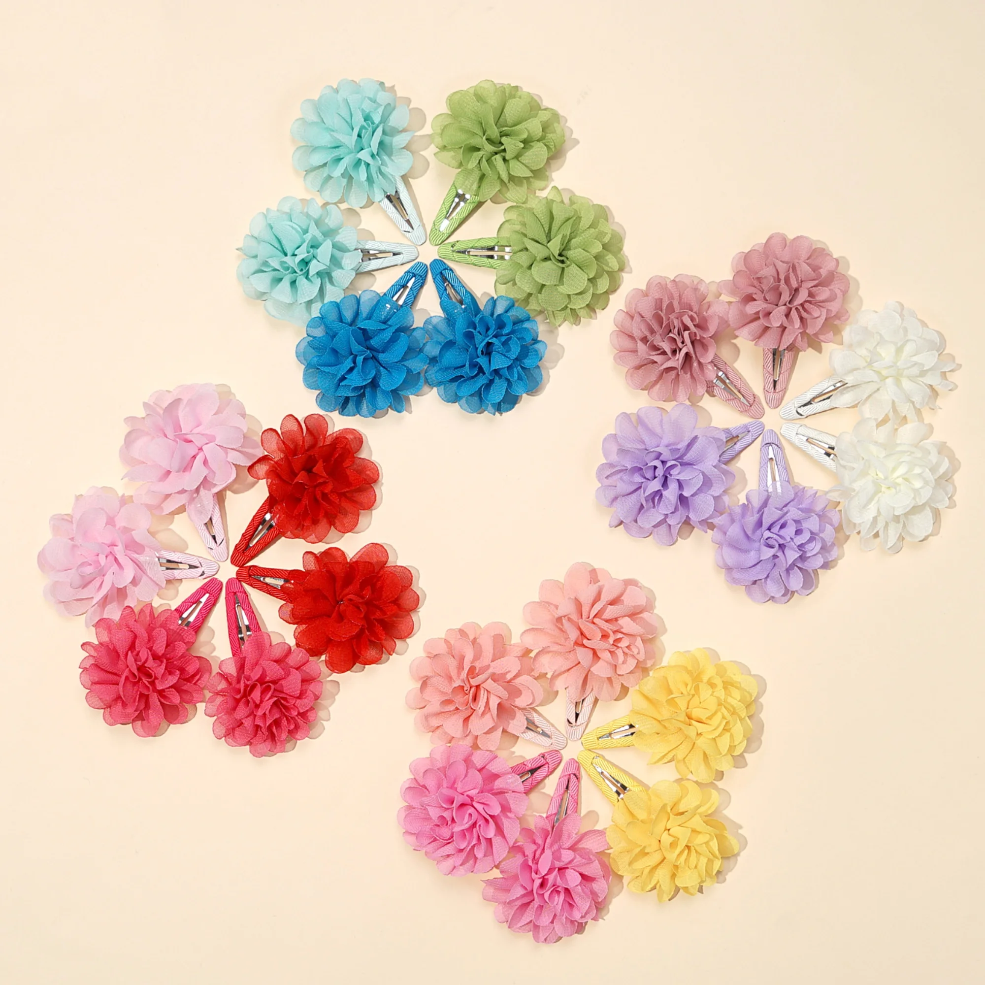 6Pcs Cute chiffon flower slip bangs hair clip, princess hair accessory, suitable for girls daily use, ideal choice as a gift