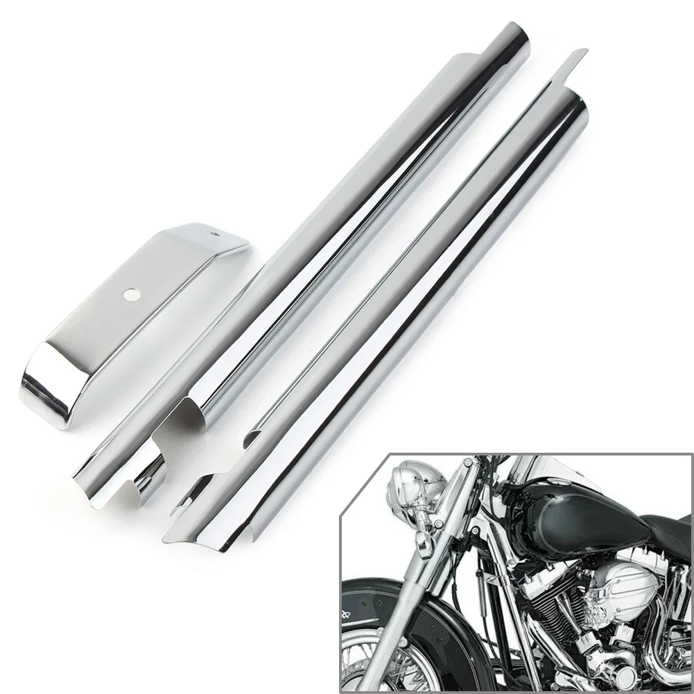 1Pair Motorbike Frame Cover Front Chrome Down Tube Cover For Harley Softail Fat Boy Twin Cam Heritage CVO FLSTSE FXSTC FLSTF