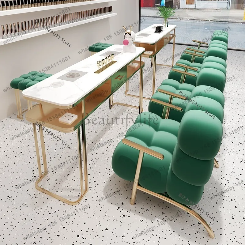 FG Light Luxury with Socket Nail Tables Marble Single Double Three-person Nail Tables Vacuum Cleaner Salon Furniture Tavolo JTN