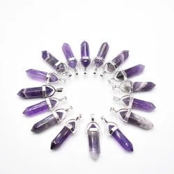 Wholesale 12 24 50pcs/lot natural stone amethyst pillar shape point Chakra charms pendant for jewelry making free