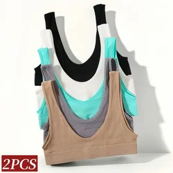 Women Crop Top Sports Seamless Underwear Female Tube Tops Deep U Bralette Ribbed Sexy Lingerie Intimates 2PCS Tube Bras