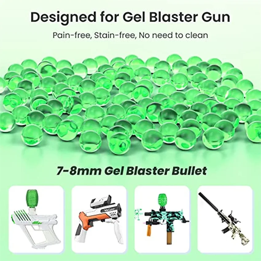 Gel Balls Blaster Ammo Splat Gun Beads 7-8 mm Water Ball Green Refill Bullet Compatible with Orbeez Gun and Splatter Ball Gun