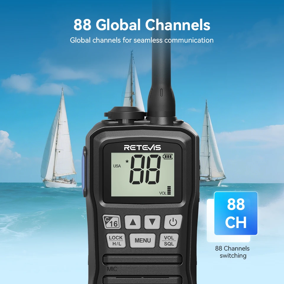 Retevis RM01P IP67 Walkie Talkie Tahan Air Baterai Tahan Lama Radio Laut Portabel Tipe-c Desain Mengambang untuk Berperahu Memancing