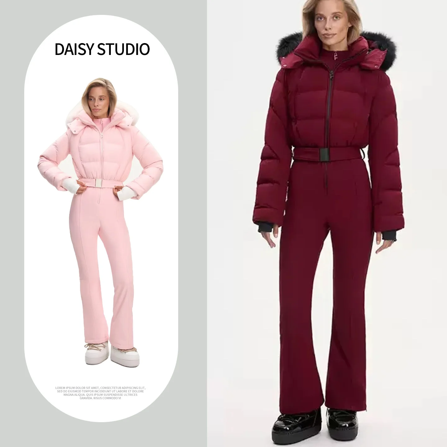 

Spring New Arrival Women's Casual Long Sve Hooded Belted Snowsuit High Waist Straight Leg Pants Warm Cotton Jaet