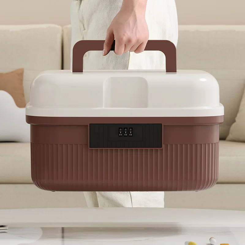 Household Lockable Password Lock Safe Box Large Capacity Two Layers Storage Bin Thickened Portable Lockbox for Home Office