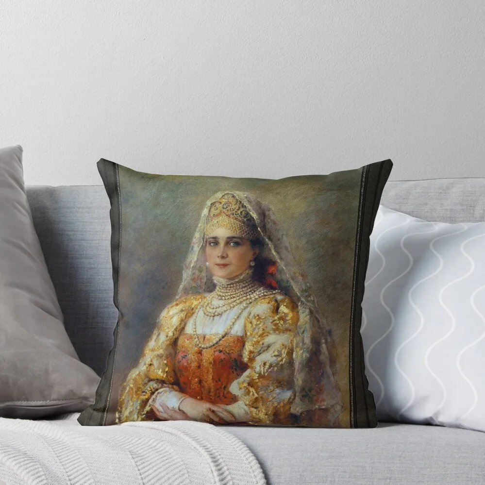 Portrait of Princess Zinaida Yusupova by Konstantin Makovsky Old Masters Fine Art Reproduction Throw Pillow