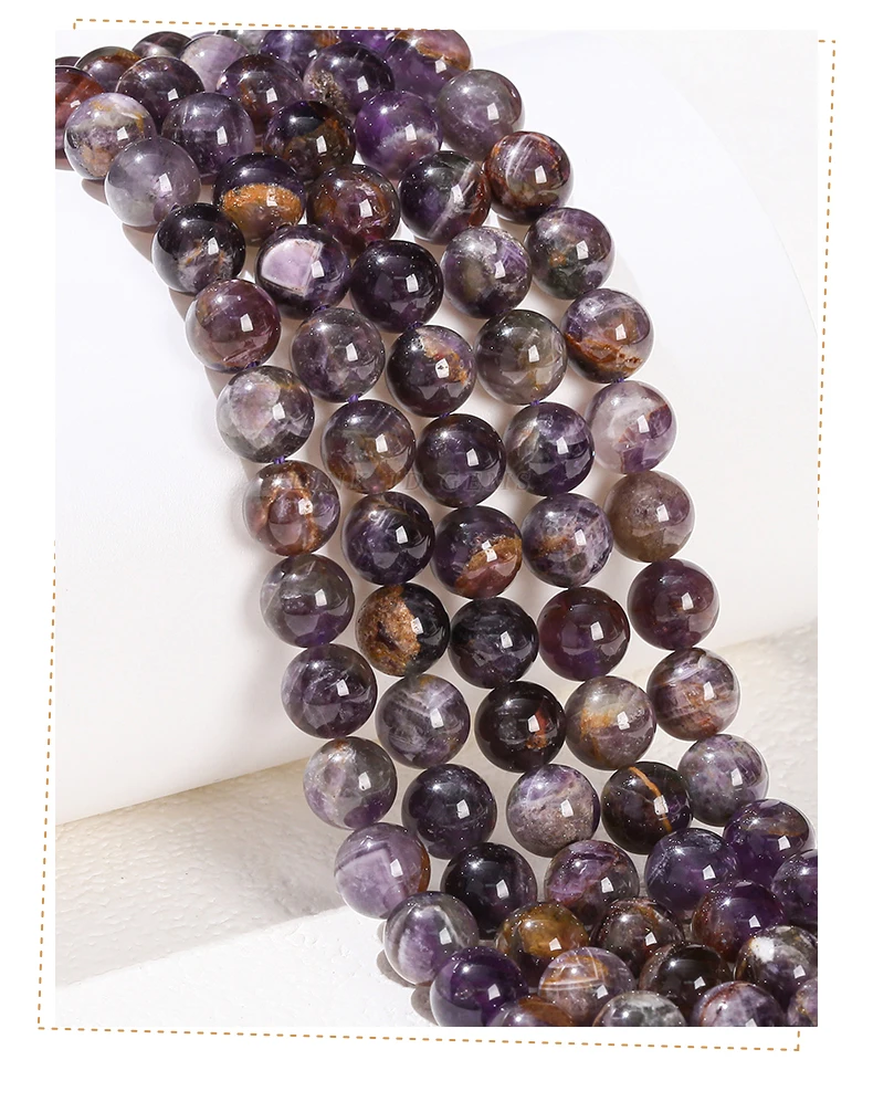 Großhandel 6 8 10mm Natürliche Geisteramethyst-Perlen Runde Lose Abstandsperlen Kristall für Schmuckherstellung DIY Halskette Armband Zubehör – Detail 6