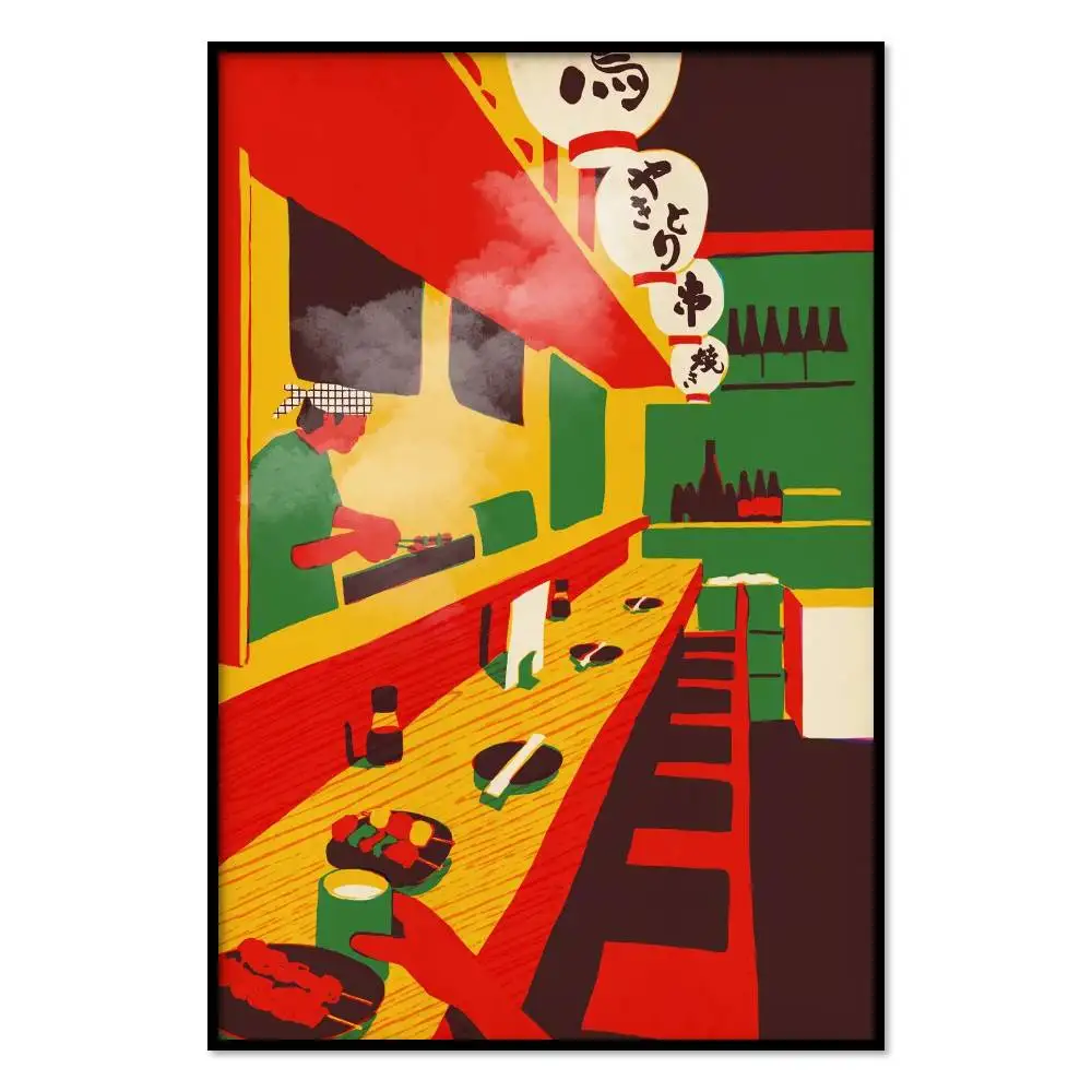 Late night at a yakitori bar Poster Paper Print Home Living Room Bedroom Entrance Bar Cafe Art Painting Decoration