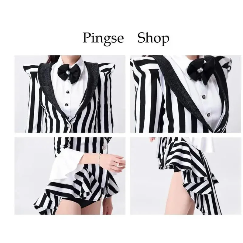 Stripe Sexy Magic Tricks Magician Costume Women's Jazz Suit Weird Joker Costume Nightclub Singer Ds Dance Performances SFJ5KVXE8