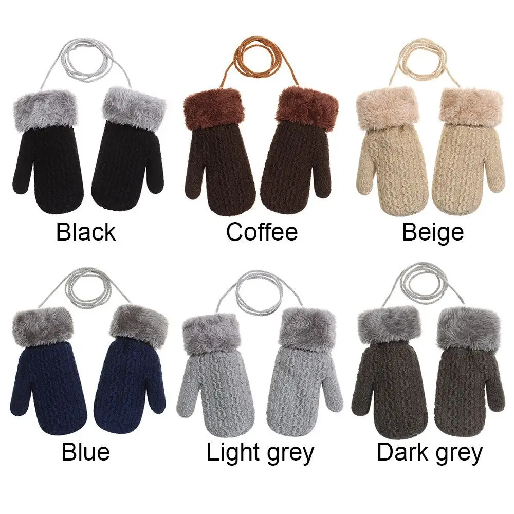 Warm Knitted Gloves Toddler Baby Boys Girls Winter Gloves Mittens with Neck String