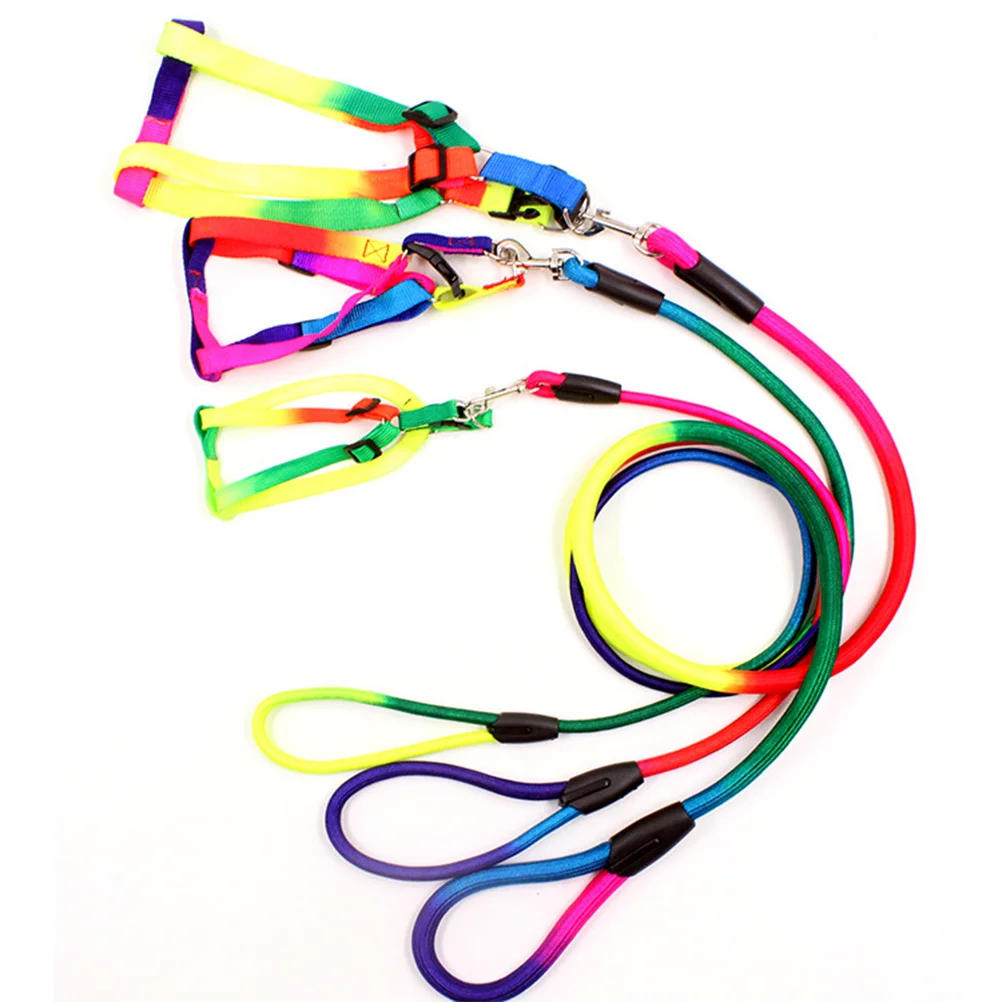

Rainbow Color Dogs Collars Leads Adjustable Nylon Harness Puppy Leash Chest Strap Pet Traction Rope Size L Dog Leash