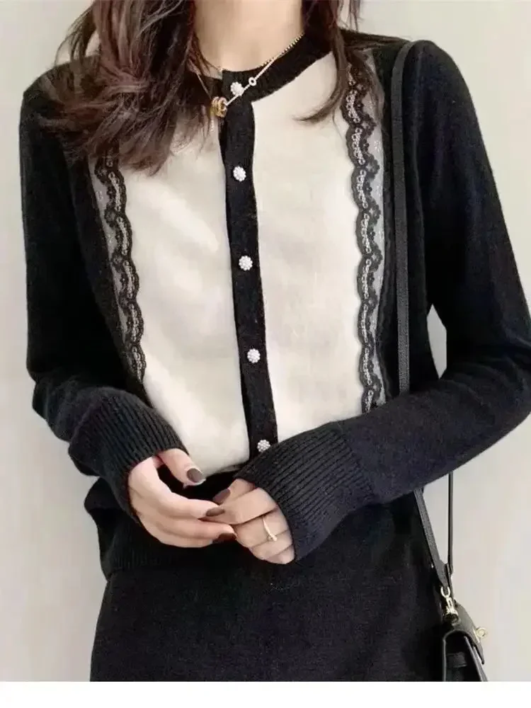 니트 가디건 의류 얇은 스웨터 경량 가디건 여성용 라운드 넥 패션 탑 레이스 니트 루즈핏 아우터 2025