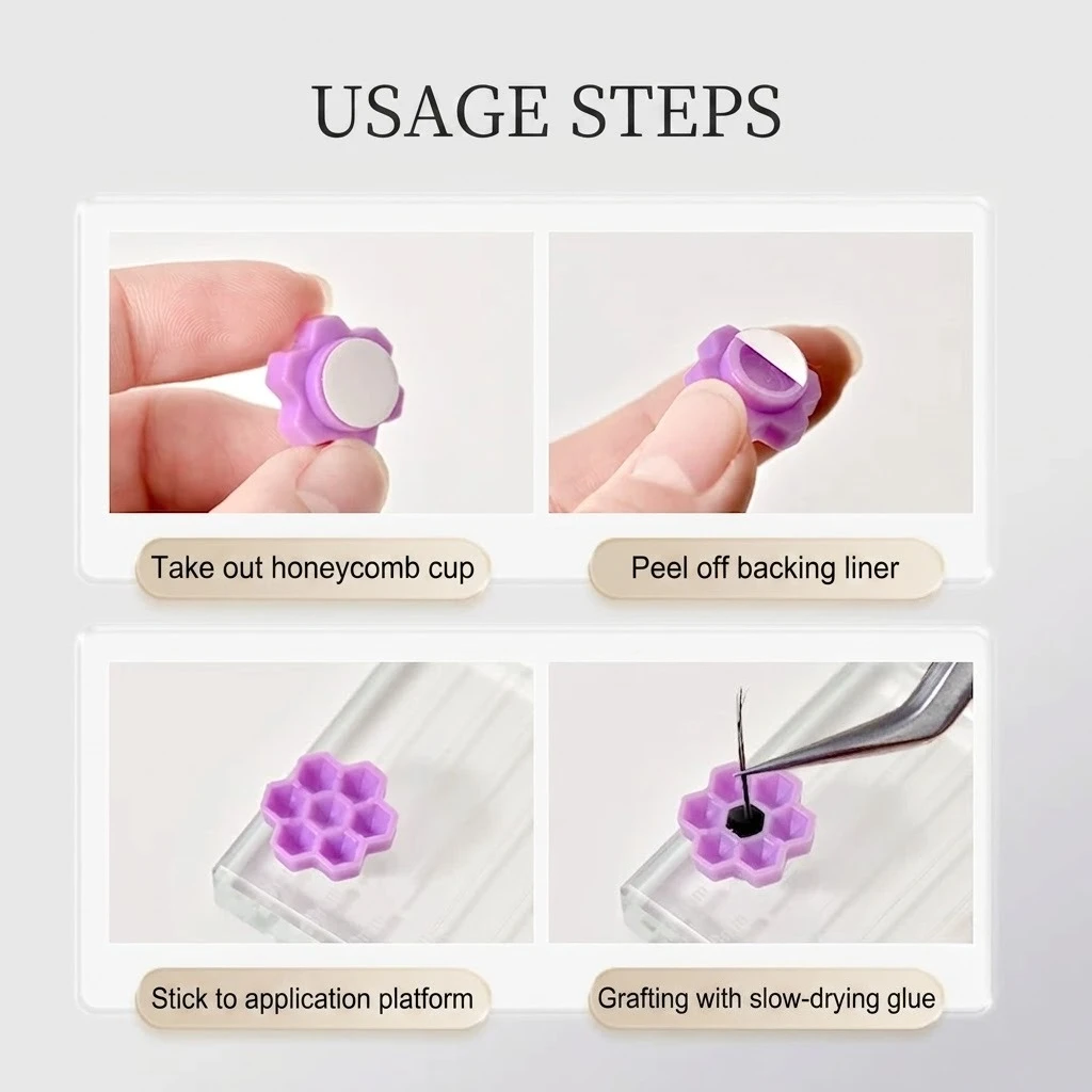 Selbstklebende Wimpernverlängerungs-Kleberhalterung in Blumen- und Wabenform, Klebrige Wimpernkleber-Palette zur Verzögerung des Trocknens, Make-up-Werkzeuge – Detail 4
